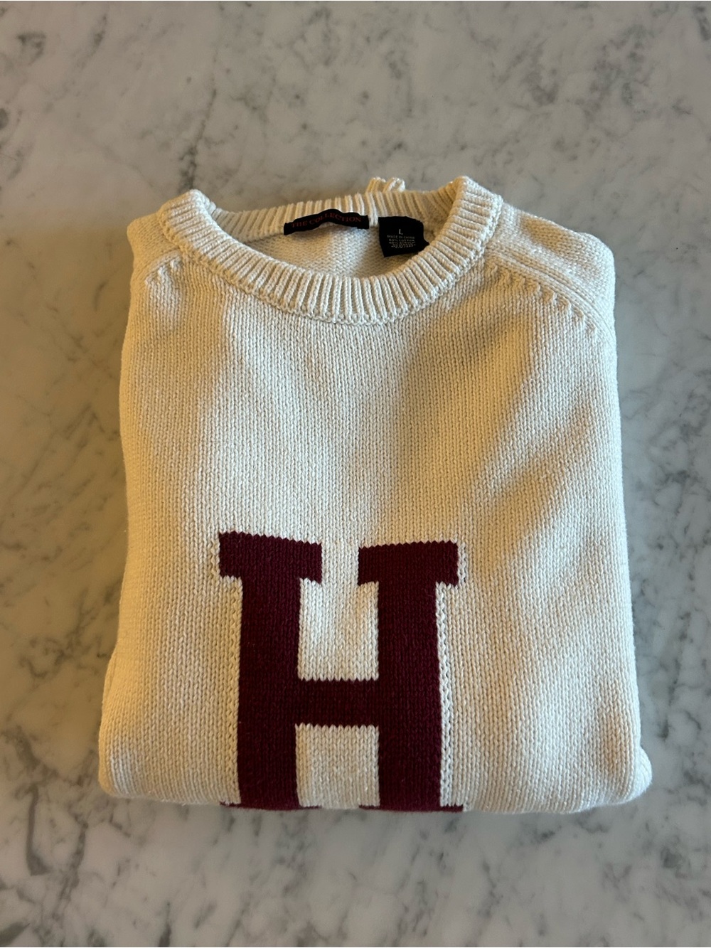 Ivory Knit Sweater with Burgundy Harvard